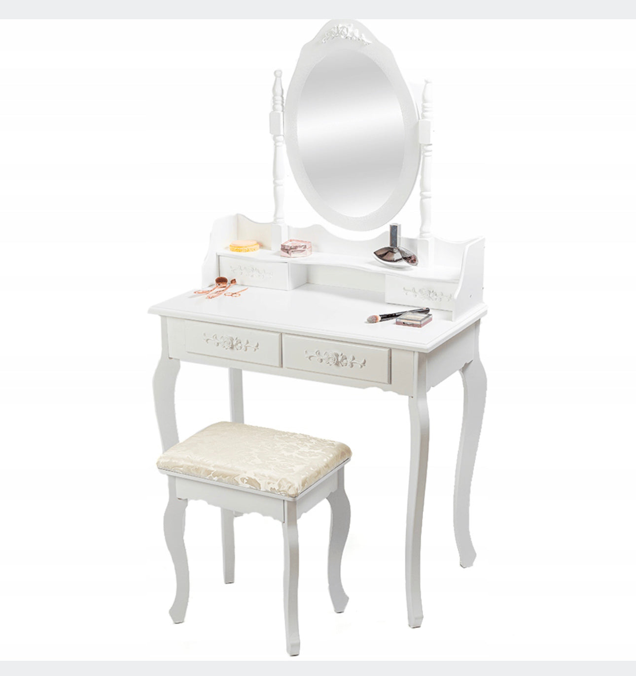 COSMETIC DRESSING SET with mirror white + STOOL
