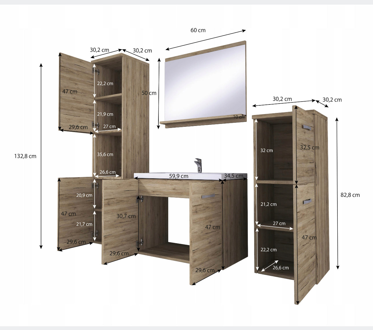 All in one set washbasin+bathroom furniture+mirror