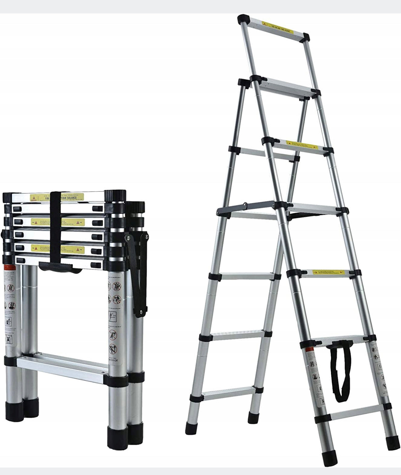 6 + 7 Steps Two-sided telescopic ladder, 150kg