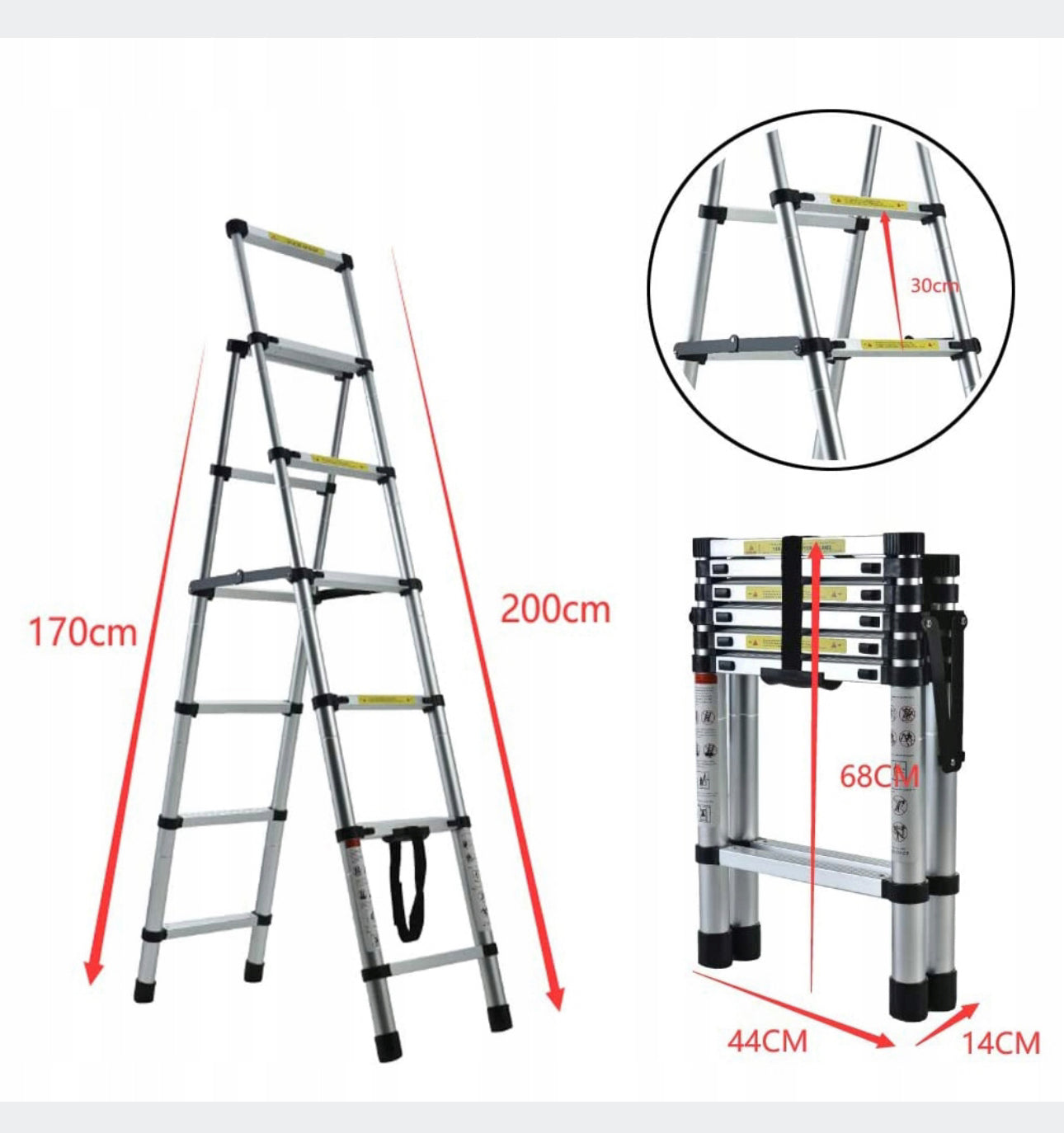 6 + 7 Steps Two-sided telescopic ladder, 150kg