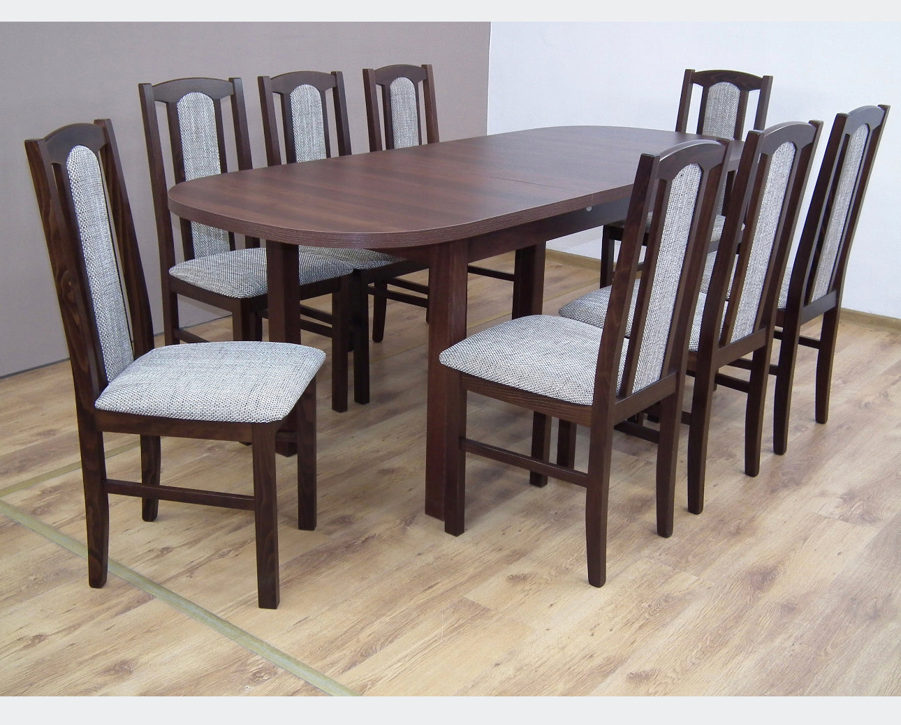 Set of round table 160 x 80 cm + 6 chairs