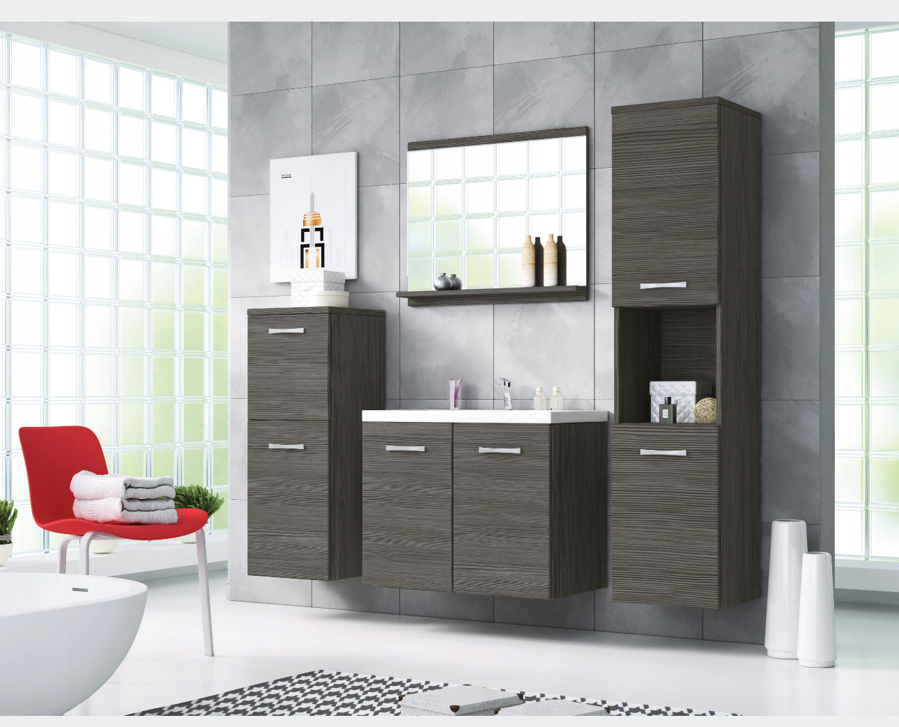 All in one set washbasin+bathroom furniture+mirror