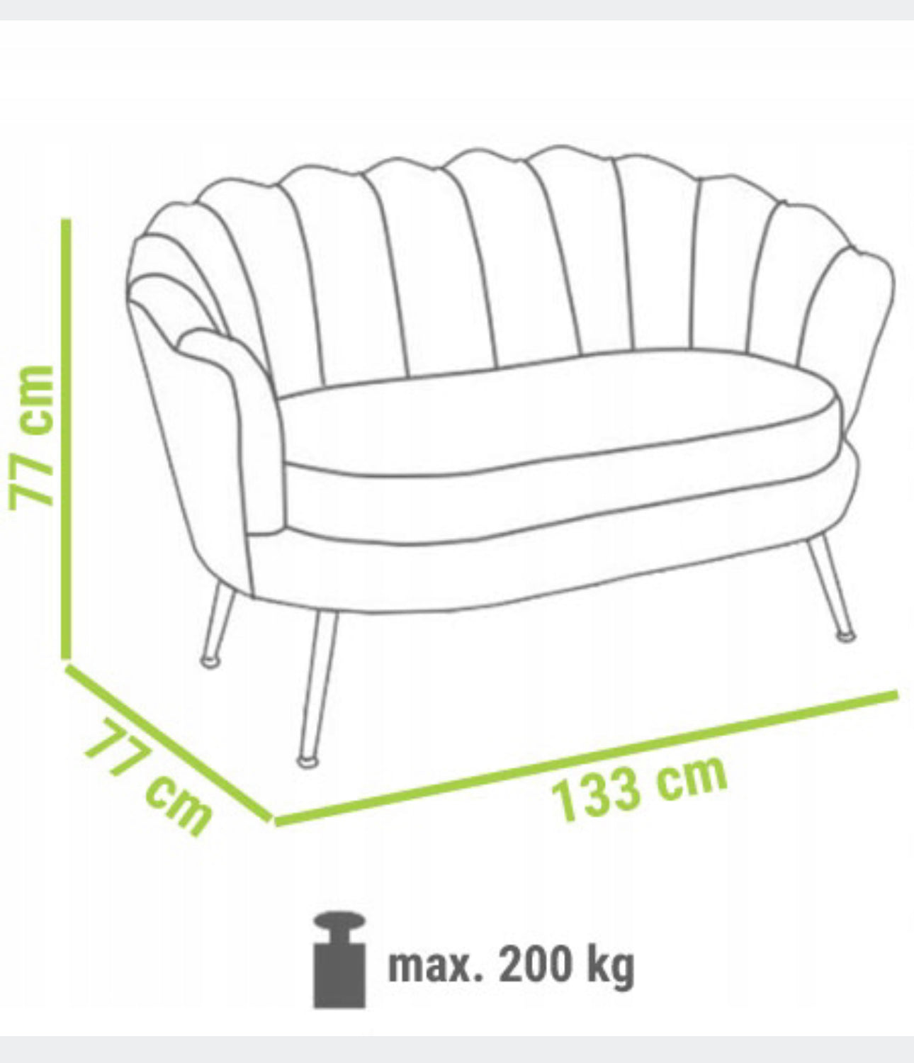 Couch  133 x 77 cm velour Shades of gray