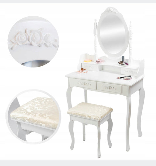 COSMETIC DRESSING SET with mirror white + STOOL