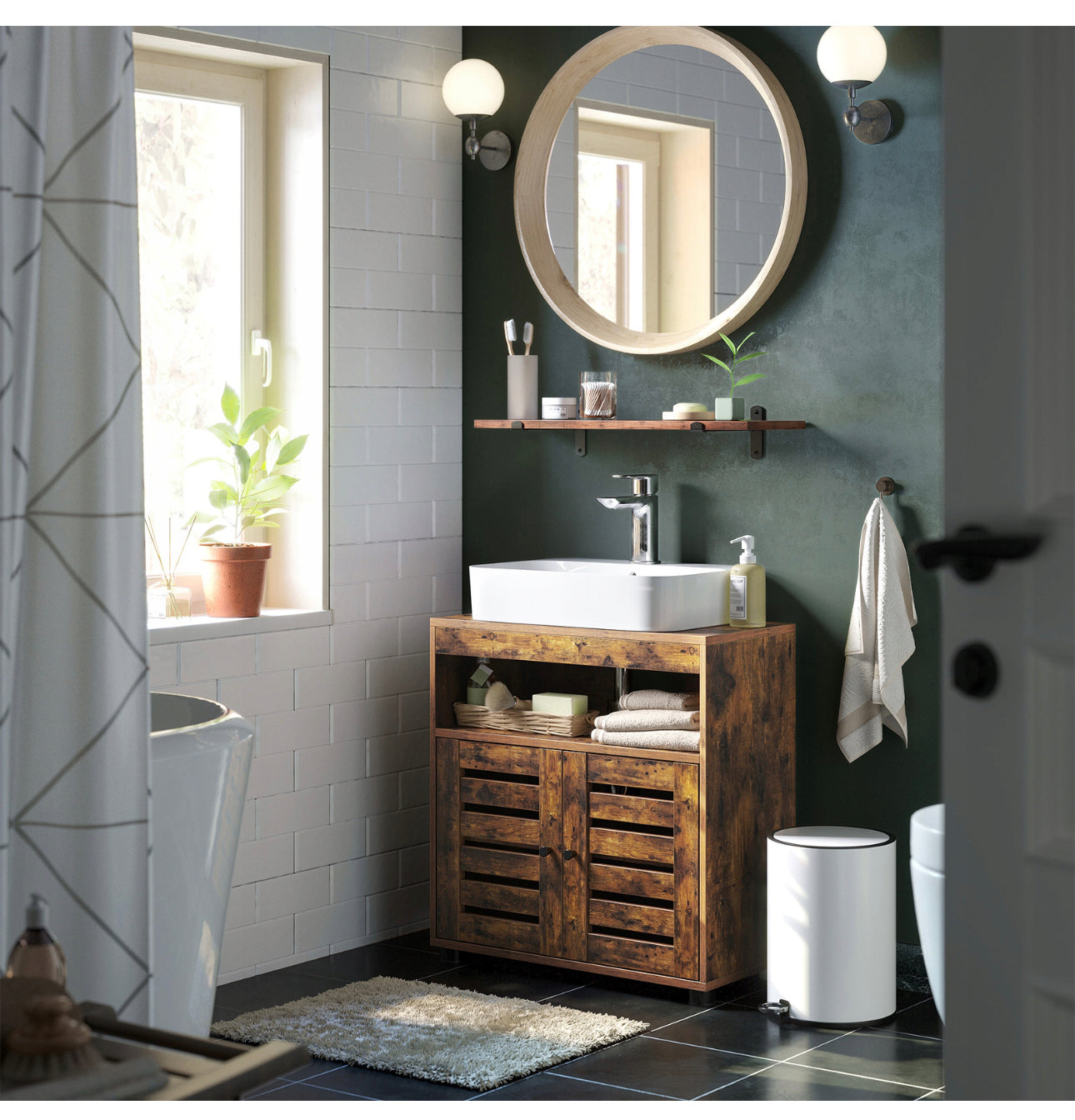 The brown LOFT standing cabinet under the washbasin