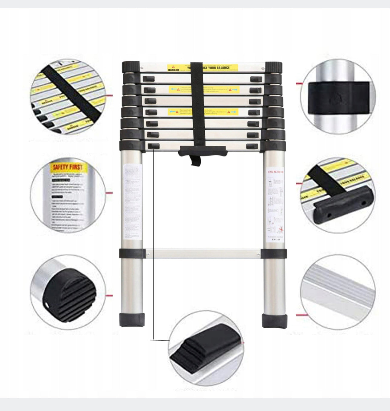 TELESCOPIC LADDER ALUMINUM 2.6M 9 DEGREES 8FT5