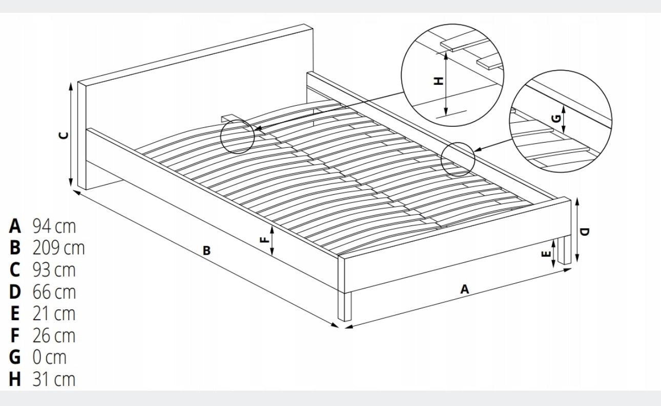 traditional bed frame 94 x 209 cm