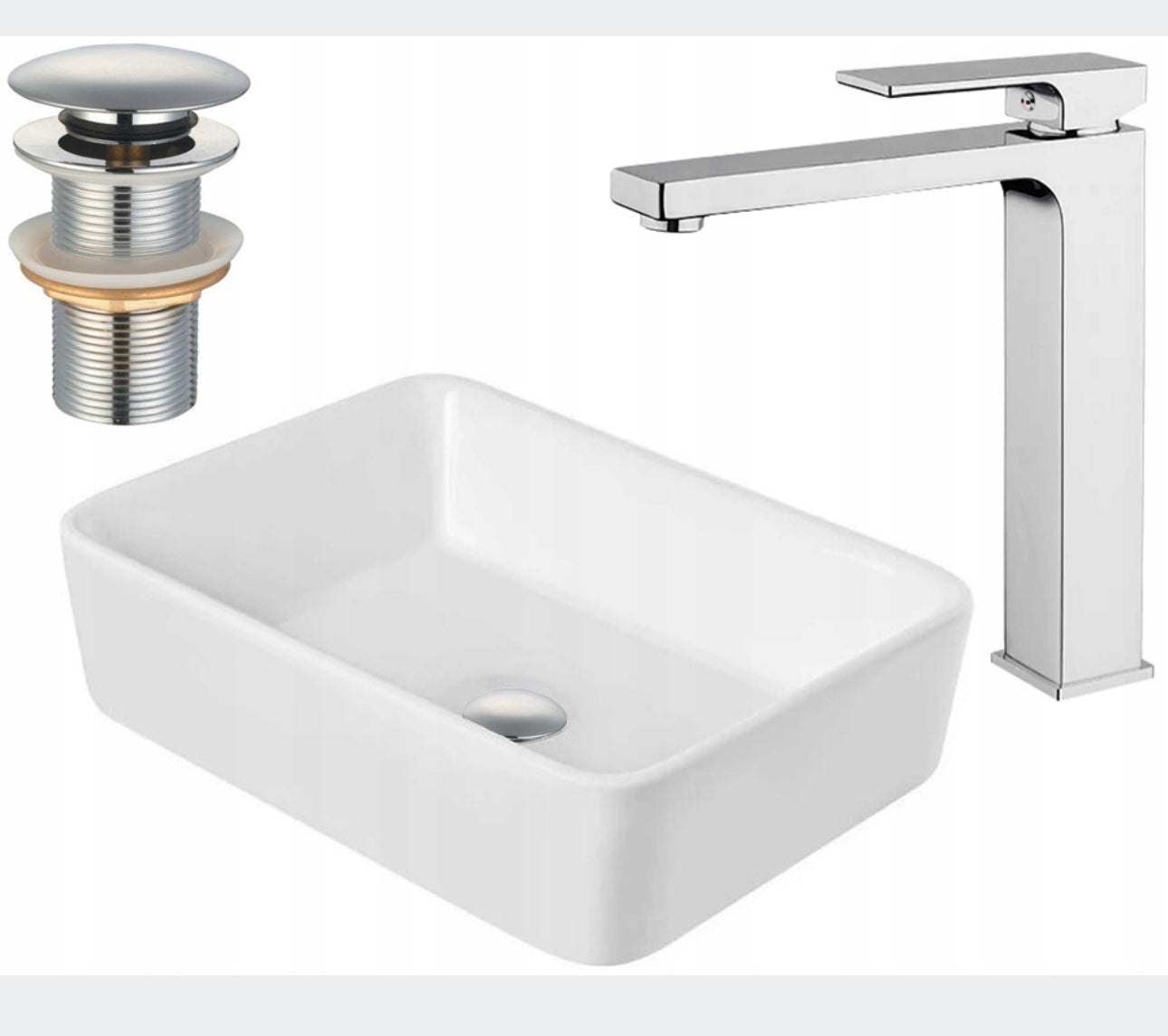All in one set washbasin+tap+plug
