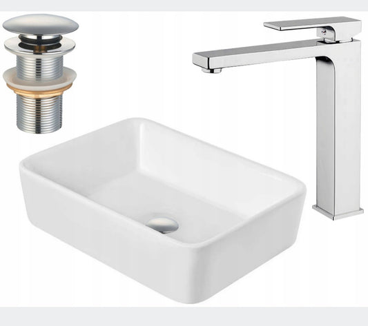 All in one set washbasin+tap+plug