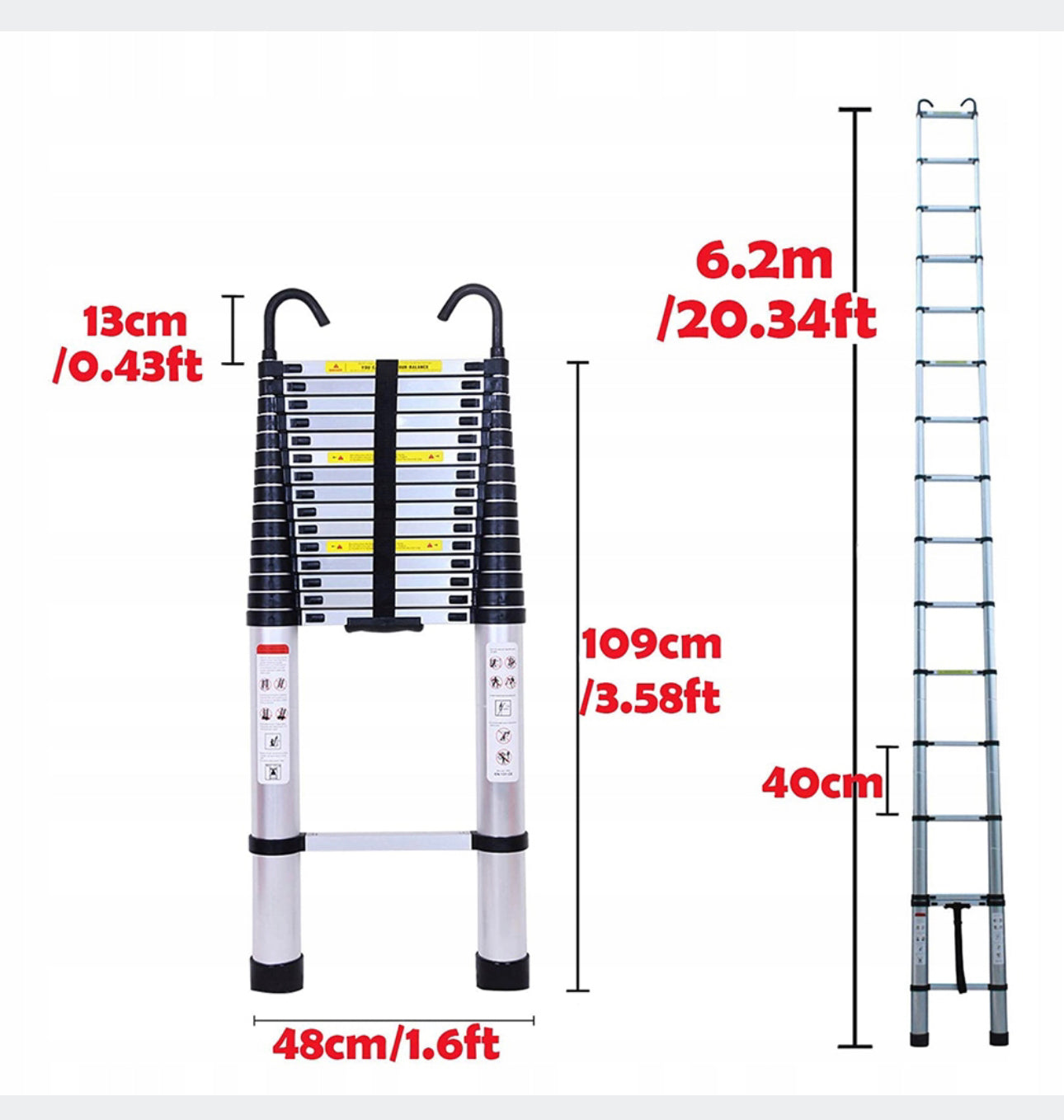 Folding telescopic ladder with 6.2m hook * 2