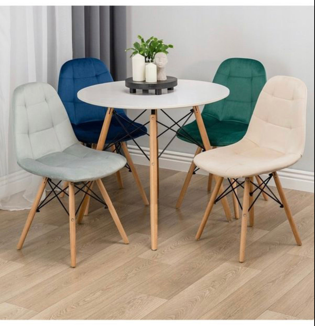 4x QUILTED velour upholstered CHAIR