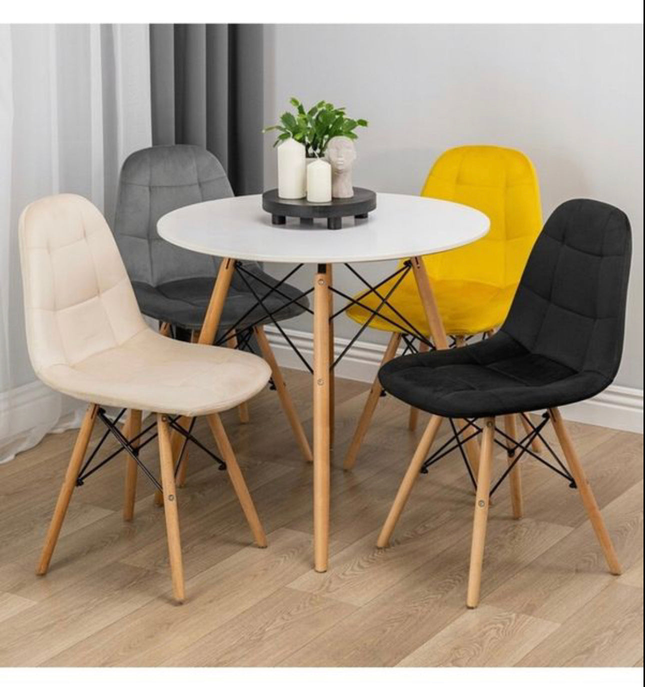 4x QUILTED velour upholstered CHAIR