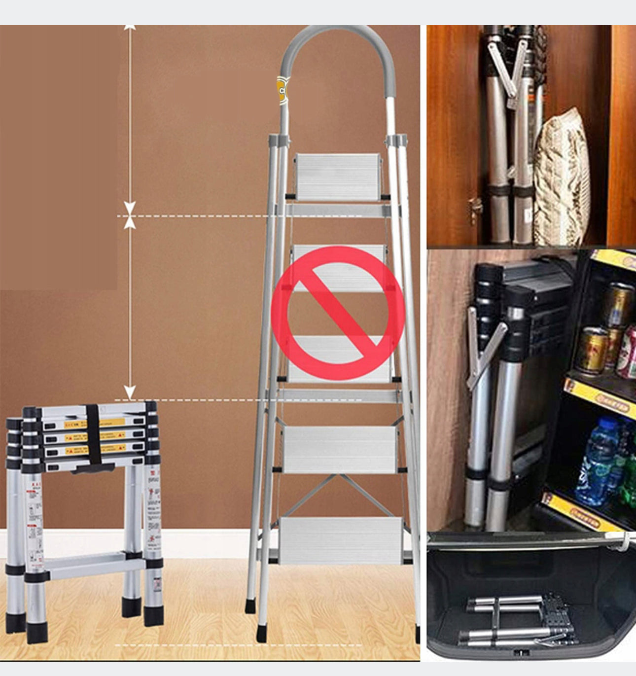 6 + 7 Steps Two-sided telescopic ladder, 150kg
