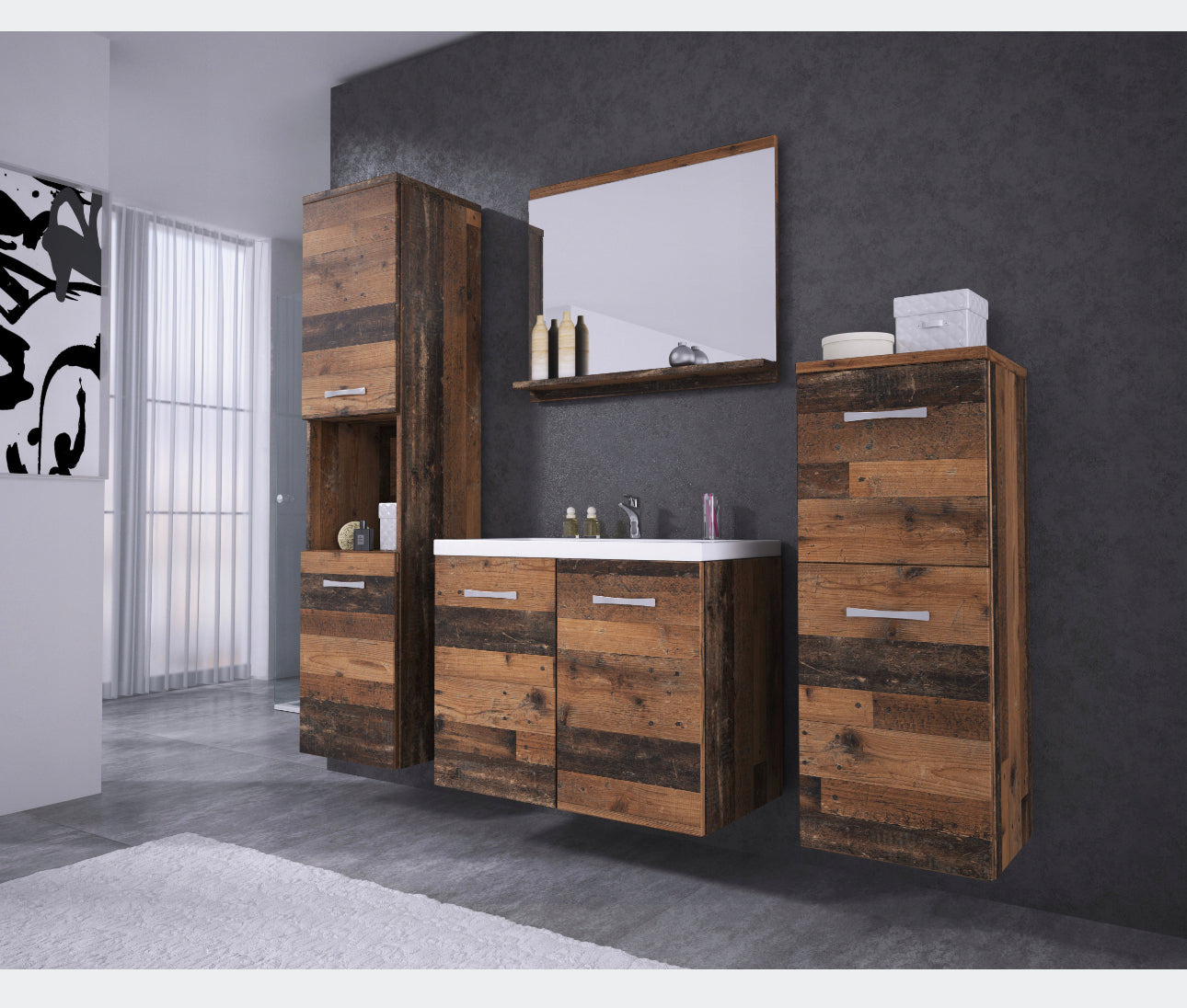 All in one set washbasin+bathroom furniture+mirror