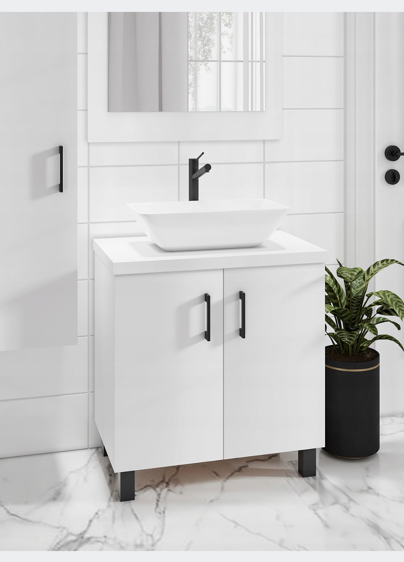 A set of bathroom cabinet + washbasin