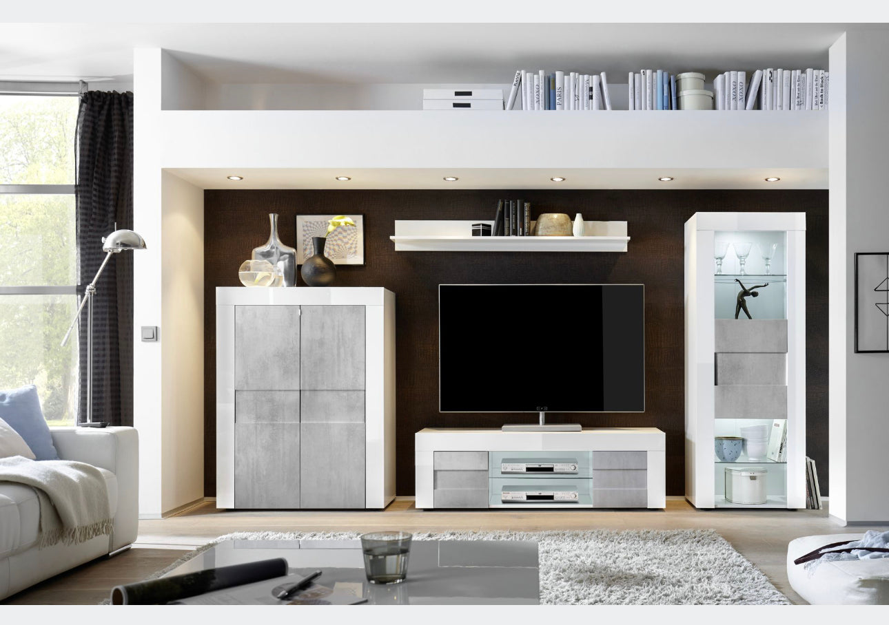 Beauty 4-door chest of drawers, white gloss lacquer + concrete look