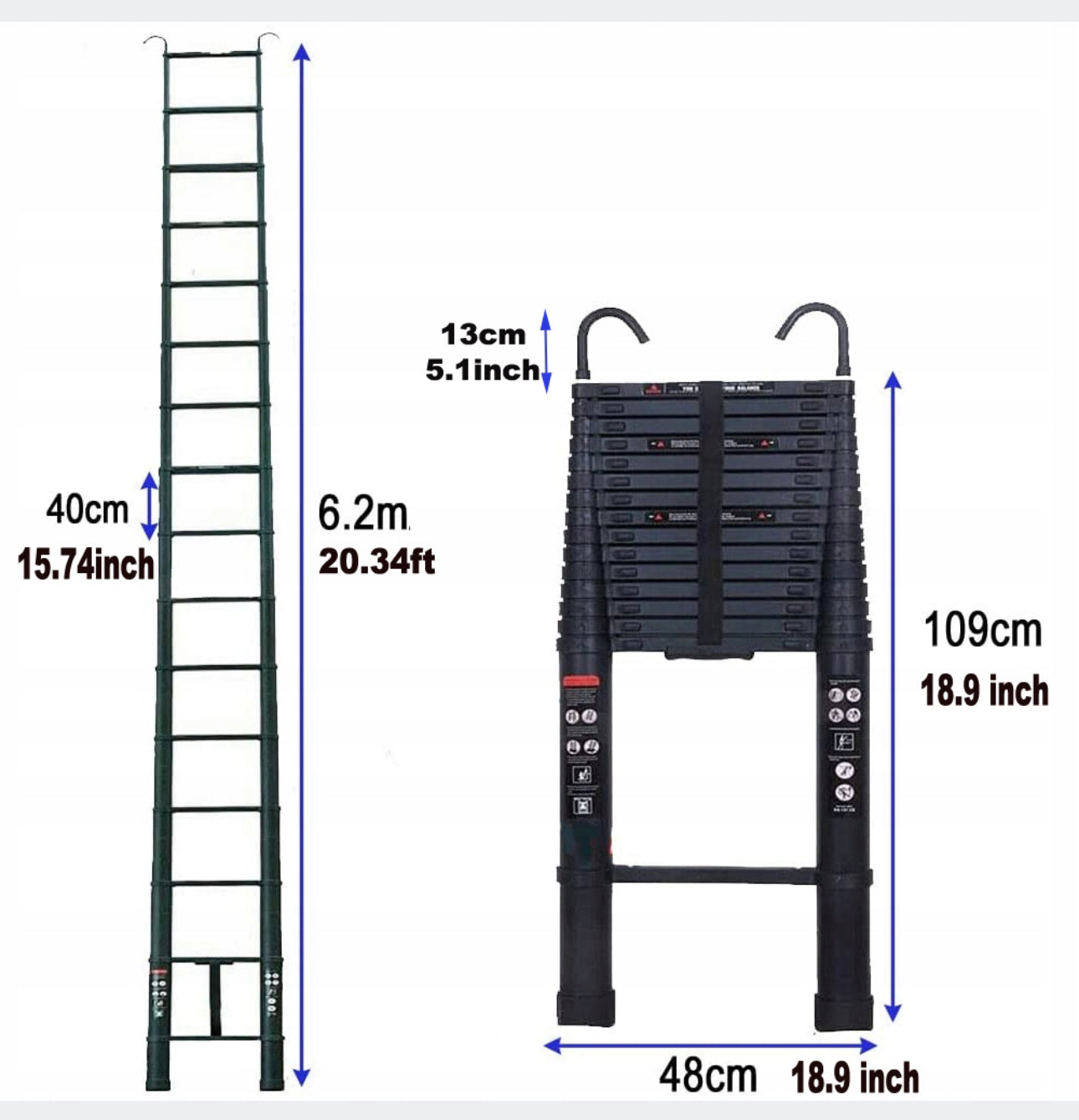 6.2 m Foldable TELESCOPIC LADDER Aluminum NEW