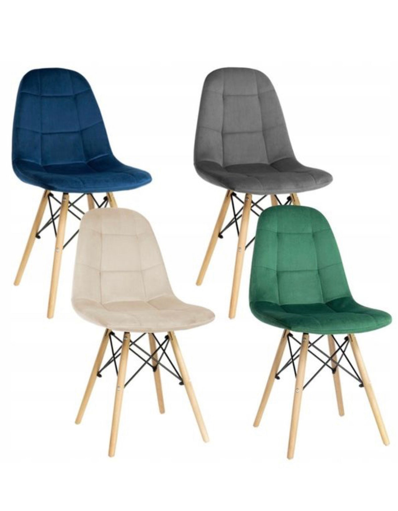 4x QUILTED velour upholstered CHAIR