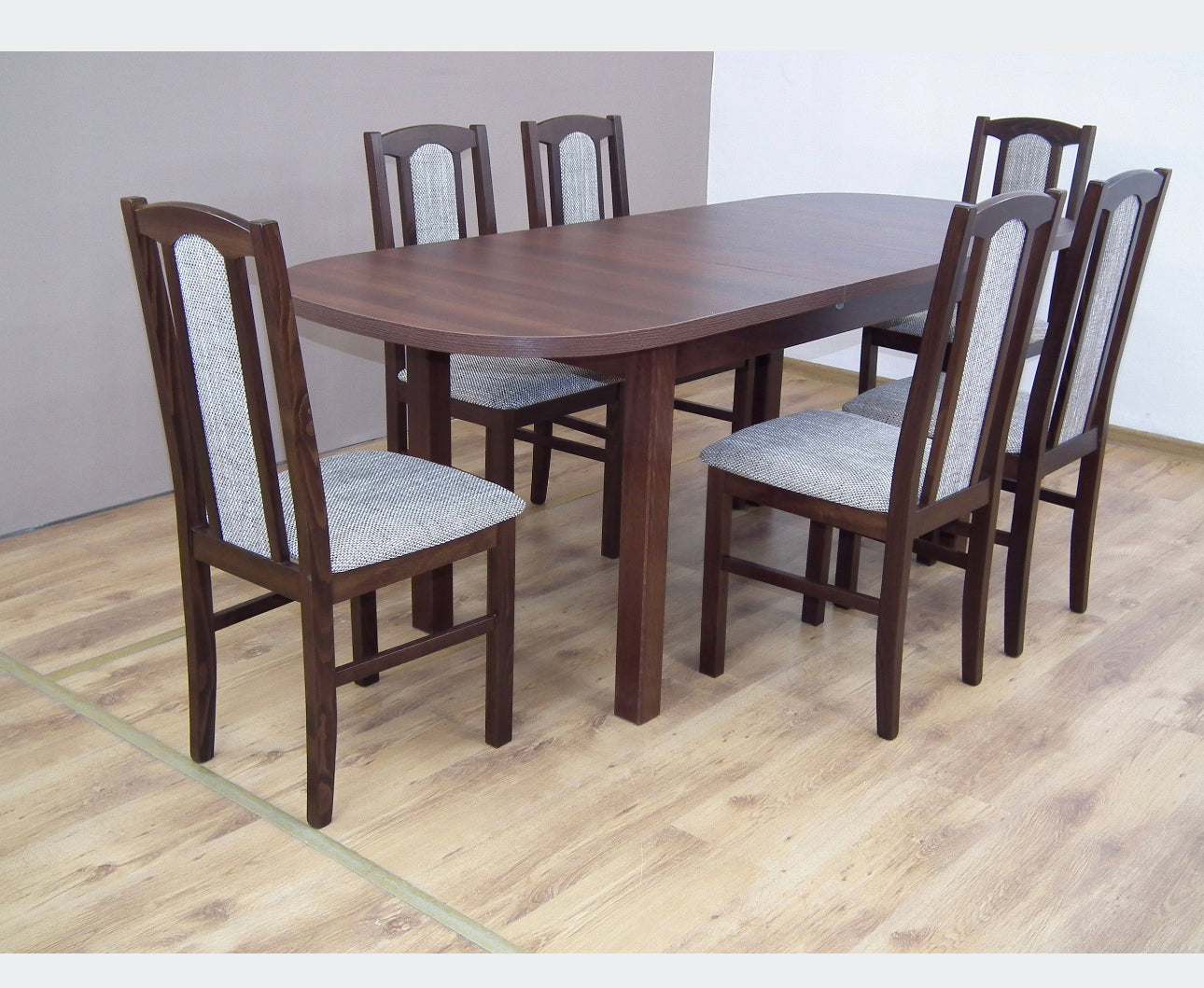 Set of round table 160 x 80 cm + 6 chairs