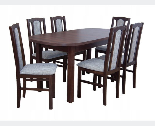 Set of round table 160 x 80 cm + 6 chairs