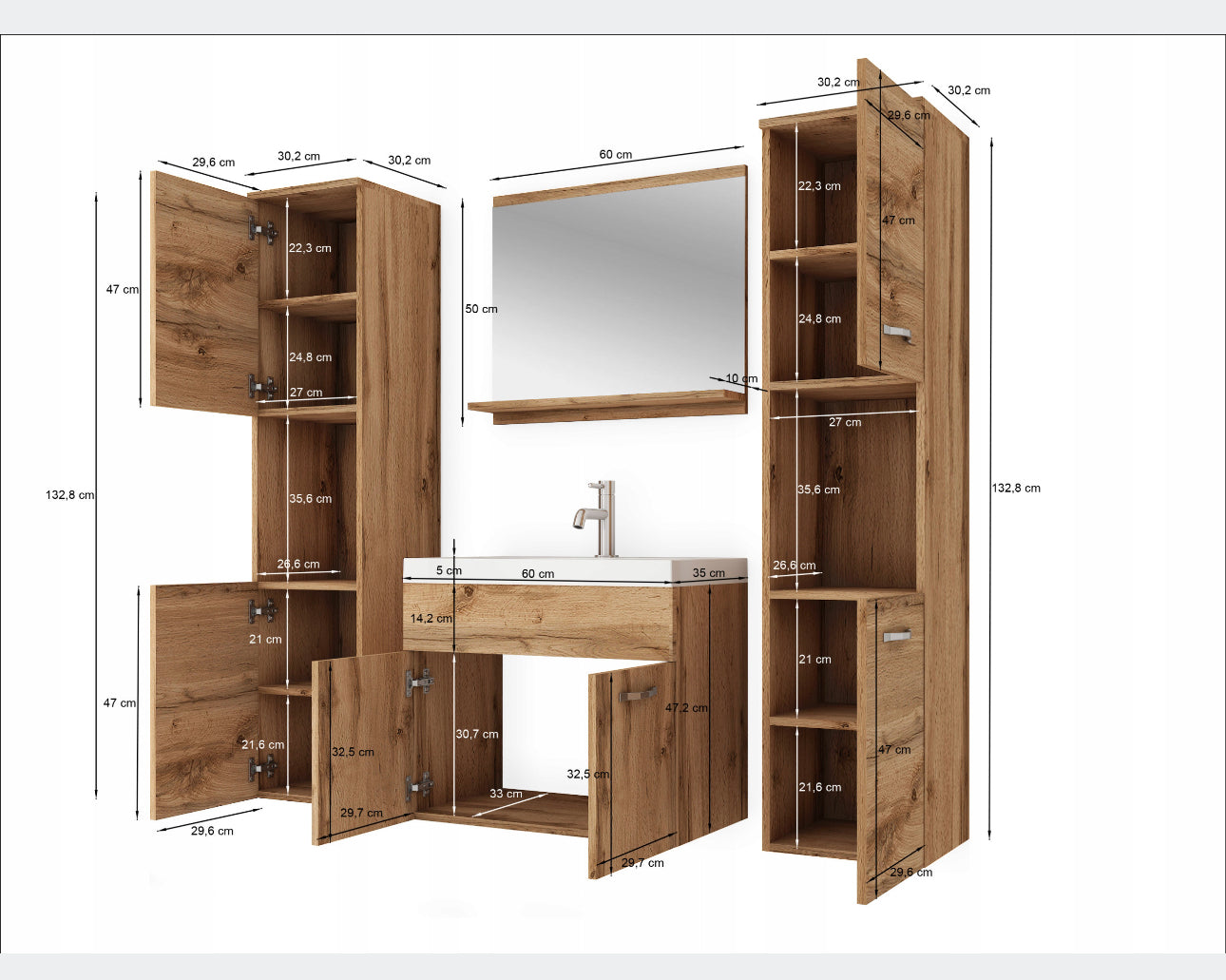 All in one set washbasin+bathroom furniture+mirror