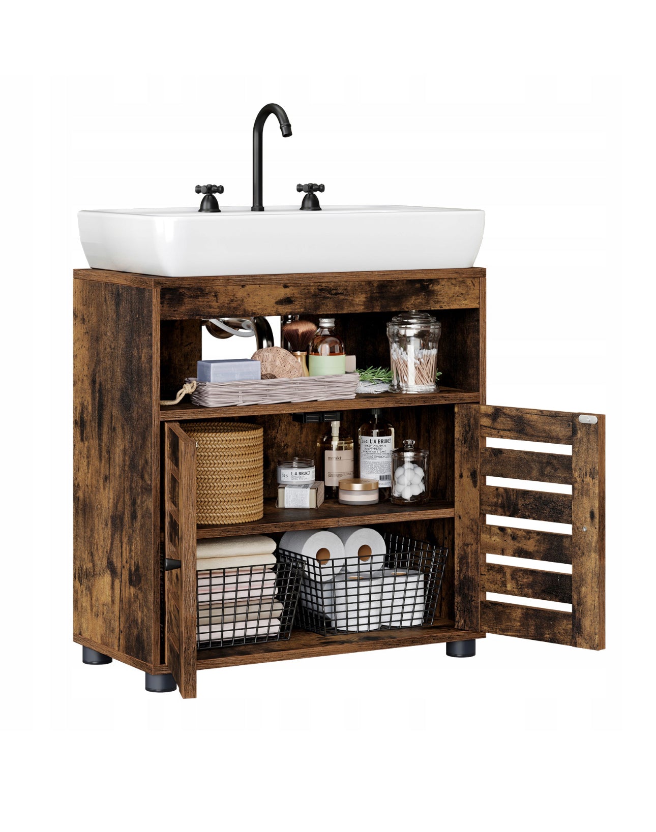 The brown LOFT standing cabinet under the washbasin