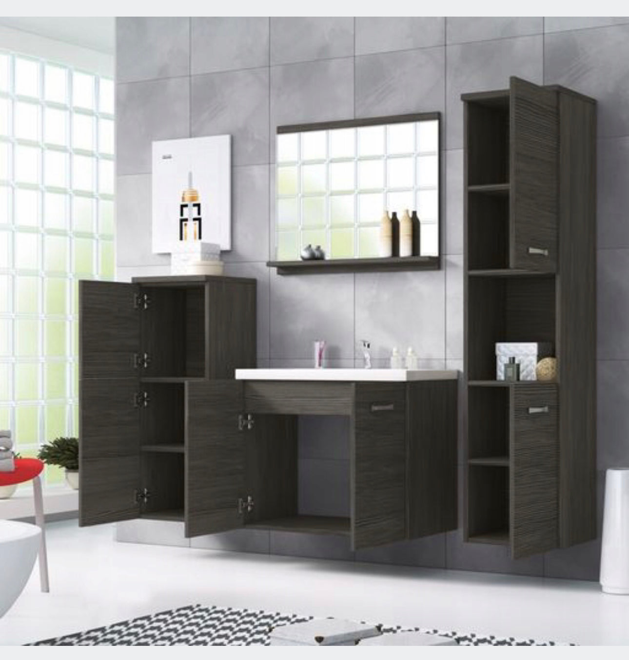 All in one set washbasin+bathroom furniture+mirror